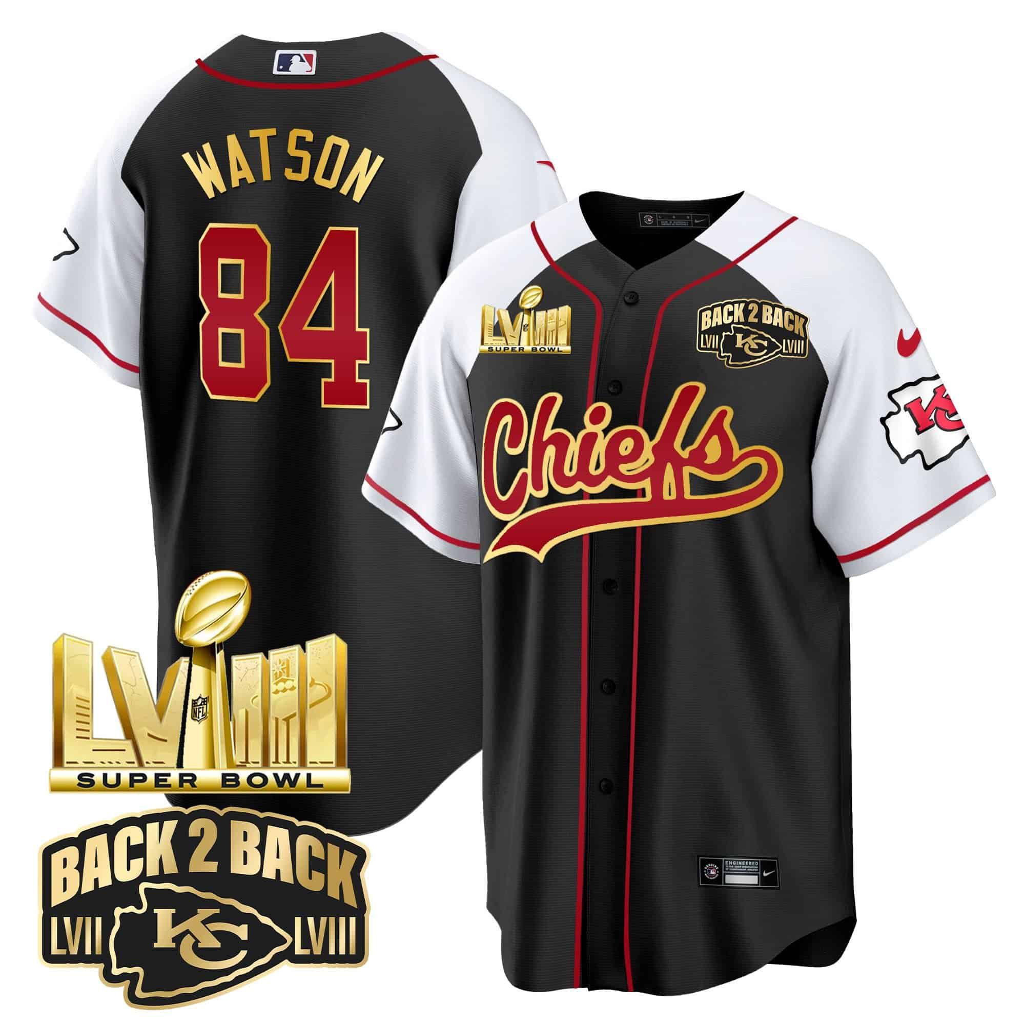 Men Kansas City Chiefs #84 Watson Black 2024 Nike Super Bowl LVIII Back-2-Back Gold Patch Baseball NFL Jersey style 1->indianapolis colts->NFL Jersey